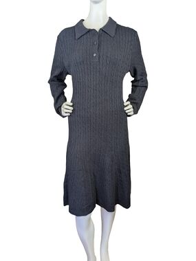 NWT Isaac Mizrahi New York Black Polo Sweater Dress Cable Knit Preppy Large